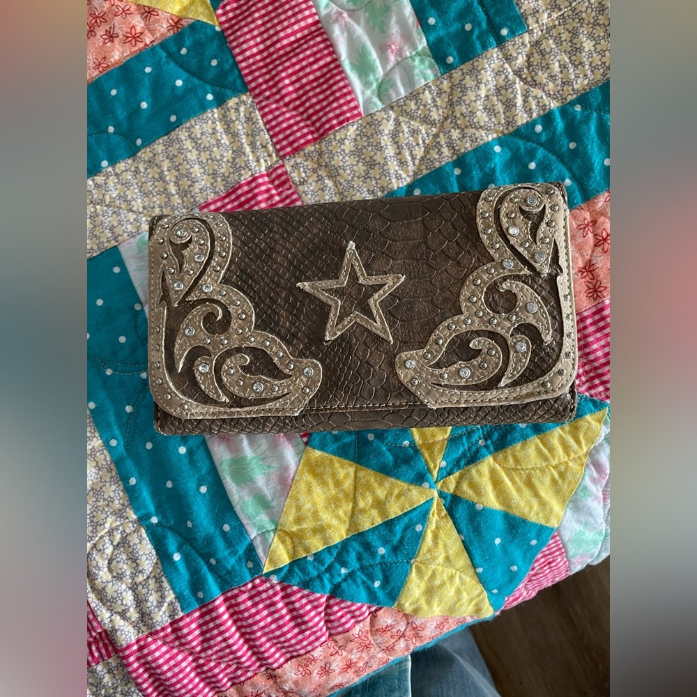 Western faux snake skin, star, bling wallet